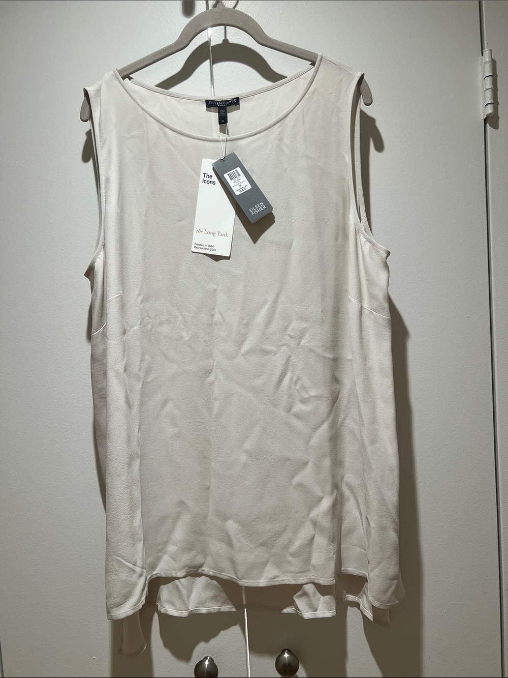 Eileen Fisher Bone beateau neck long shell tank in silk georgette crepe